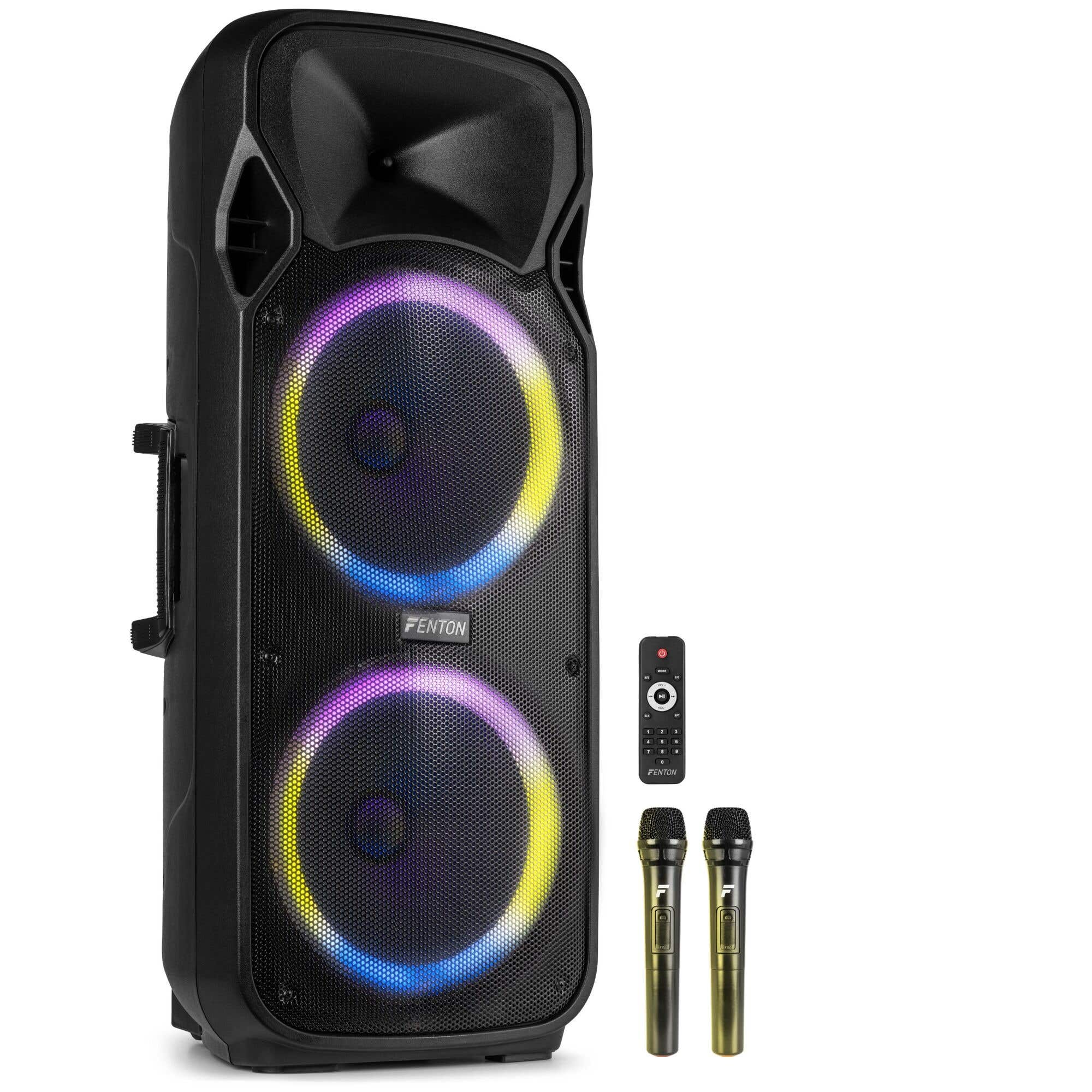 Fenton FT212LED MK2 med to trådløse mikrofoner og fjernbetjening